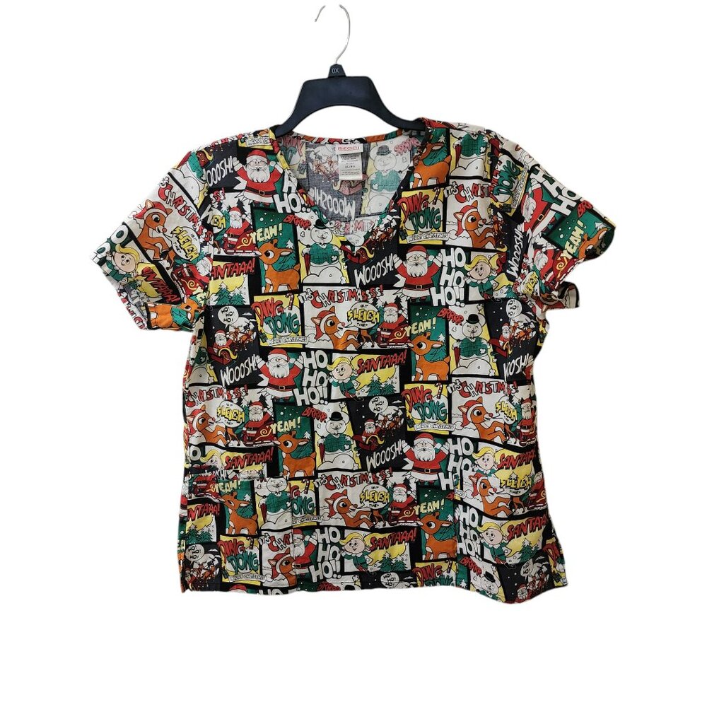 Rudolph The Red Nosed Reindeer Comic Print Scrub Top Unisex XL